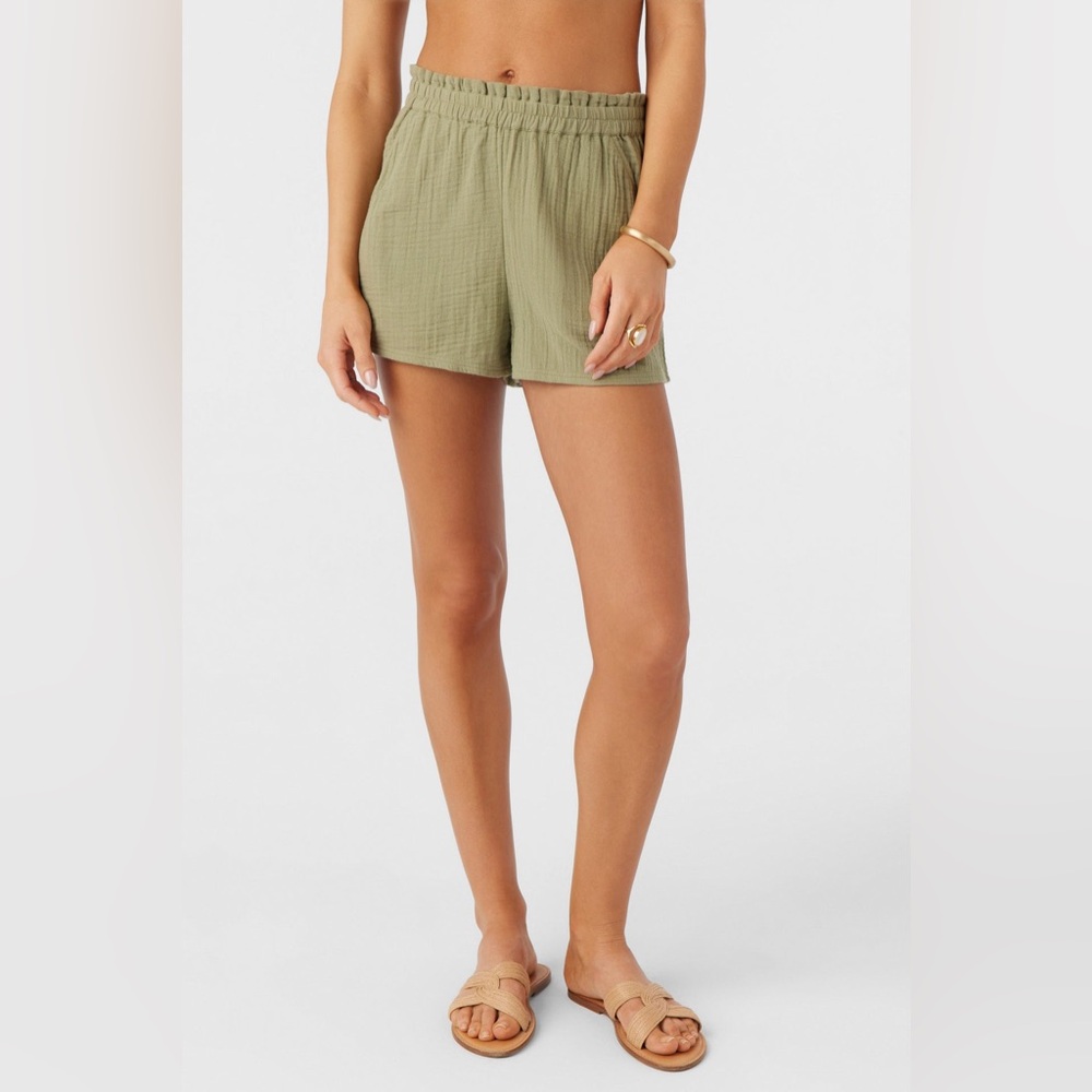 O’NEILL CARLA CRINKLE DOUBLE GAUZE GREEN BEACH SHORTS NWT